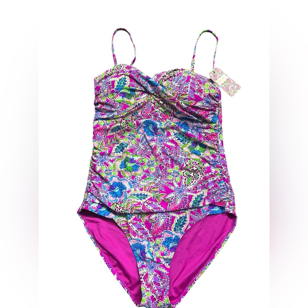 STELLA PARKER women’s flower power detachable straps bandeau one piece swimsuit